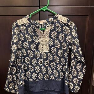 Navy and White Kids' Floral Blouse